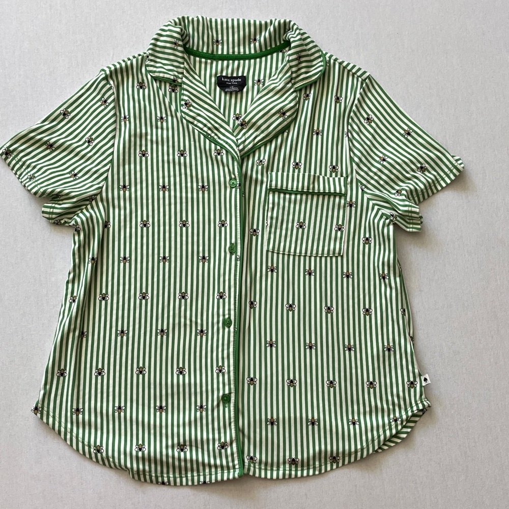 kate spade Green & White Striped Short Sleeve PJ Top